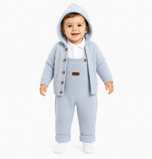 Baby Boys 3pc Knitted Dungarees, Vest Top & Cardigan Set (0-12m)