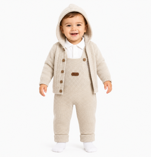 Baby Boys 3pc Knitted Dungarees, Vest Top & Cardigan Set (0-12m)