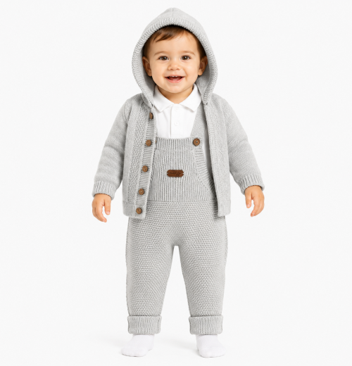 Baby Boys 3pc Knitted Dungarees, Vest Top & Cardigan Set (0-12m)