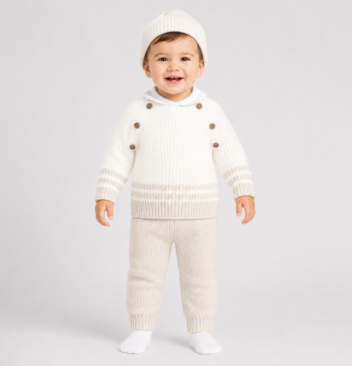 Baby Boys 4pc Knitted Top, Bottoms, Vest & Hat Set (0-12m)