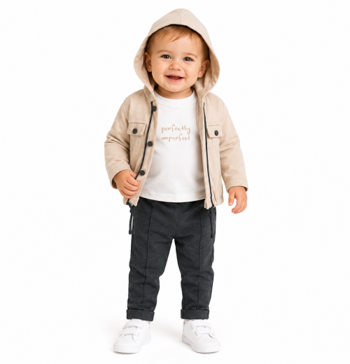 Baby Boys 3pc Hooded Jacket , Slogan Top & Jogger Set (9-24M)
