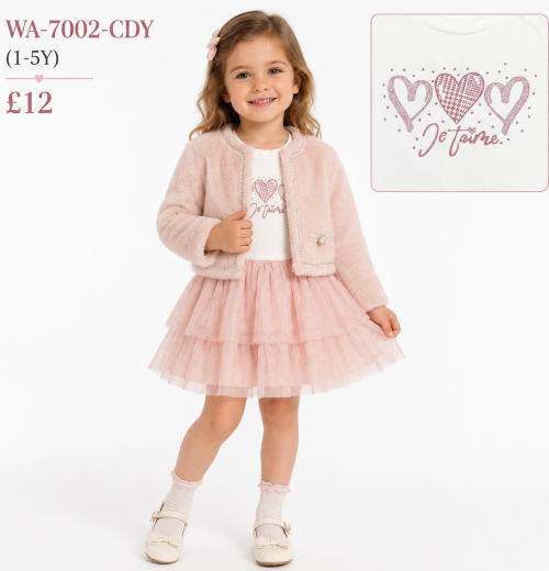 Girls 2pc Heart Sequins Layered Dress & Fur Jacket Set (1-5y)