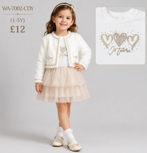 Girls 2pc Heart Sequins Layered Dress & Fur Jacket Set (1-5y)