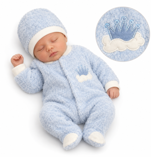 Baby Boys 2pc Crown Romper & Hat Set (0-9m)