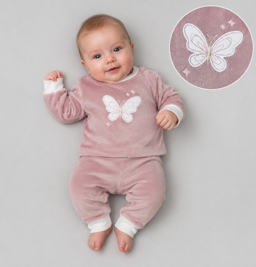 Baby Girls 2pc Butterfly Velour Top & Bottoms Set (0-9m)