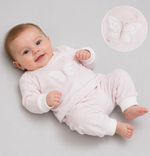 Baby Girls 2pc Pink Butterfly Velour Top & Bottoms Set (0-9m)