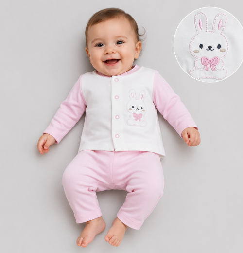 Baby Girls 2pc Bunny Top & Bottoms Set (0-9m)