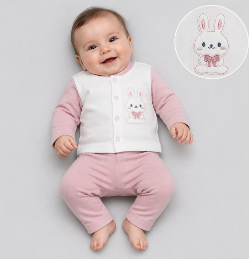 Baby Girls 2pc Bunny Top & Bottoms Set (0-9m)