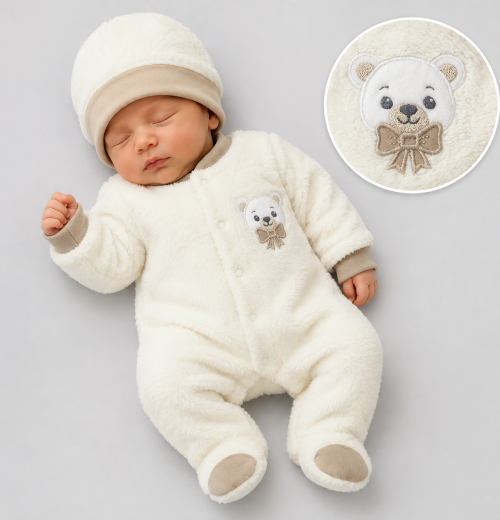Baby 2pc Teddy Romper & Hat Set (0-9m)