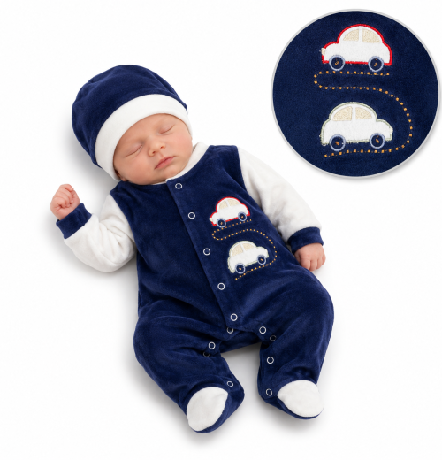 Baby Boys 2pc Cars Velour Romper & Hat Set (NB)