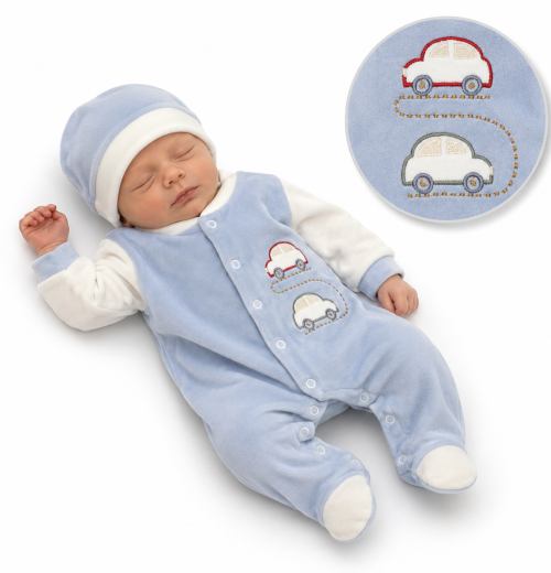 Baby Boys 2pc Cars Velour Romper & Hat Set (NB)