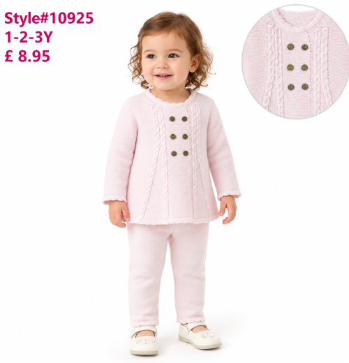 Girls 2pc Knitted Button Top & Bottoms Set (1-3y)