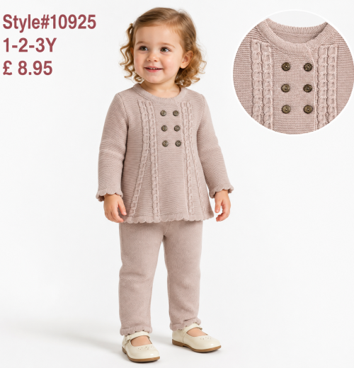 Girls 2pc Knitted Button Top & Bottoms Set (1-3y)