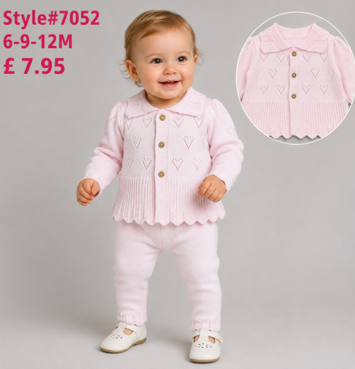Baby Girls 2pc Knitted Heart Top & Bottoms Set (6-12m)
