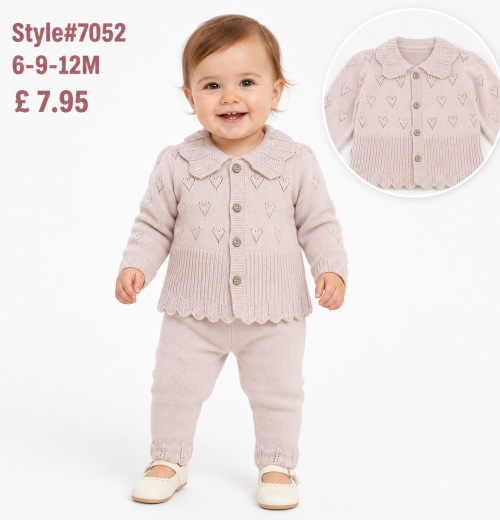 Baby Girls 2pc Knitted Heart Top & Bottoms Set (6-12m)