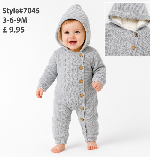 Baby Boys All in One Knitted Sherpa Lined Romper (3-9m)