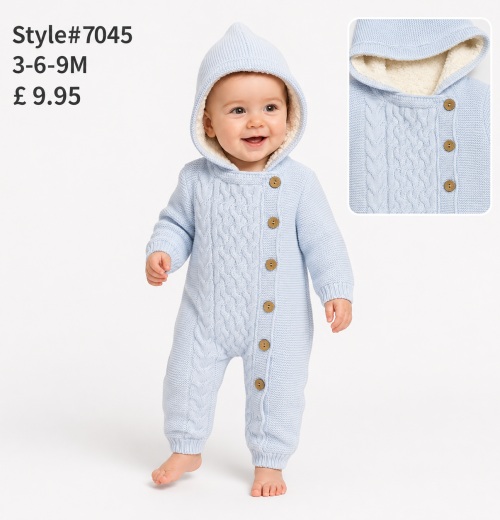 Baby Boys All in One Knitted Sherpa Lined Romper (3-9m)