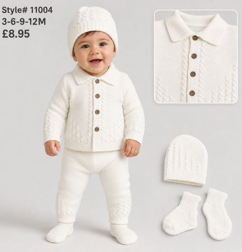 Baby 4pc Knitted Set with Hat & Socks (3-12m)