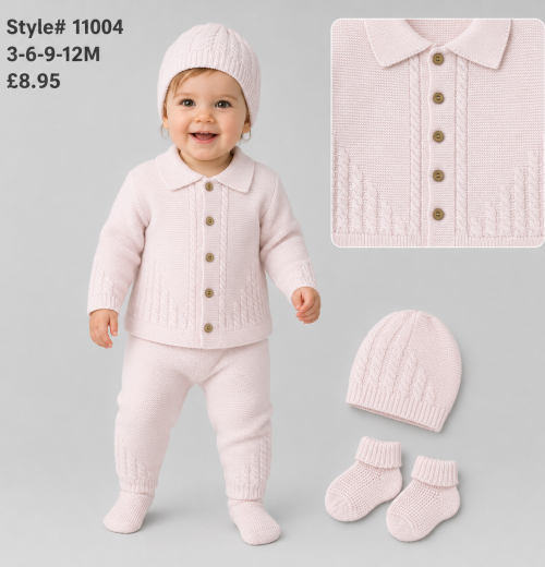 Baby Girls 4pc Knitted Set with Hat & Socks (3-12m)