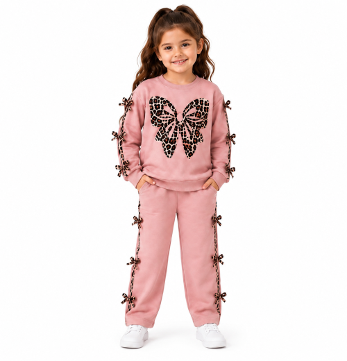 Girls 2pc Leopard Butterfly Bow Tracksuit (4-14y)