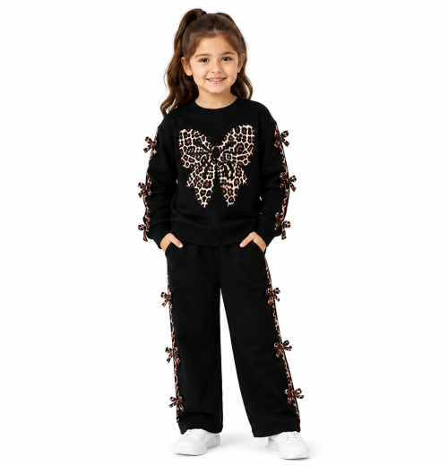 Girls 2pc Leopard Butterfly Bow Tracksuit (4-14y)