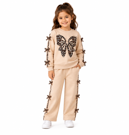 Girls 2pc Leopard Butterfly Bow Tracksuit (4-14y)