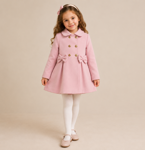 Girls Pink Double Bow Coat (2-12y)