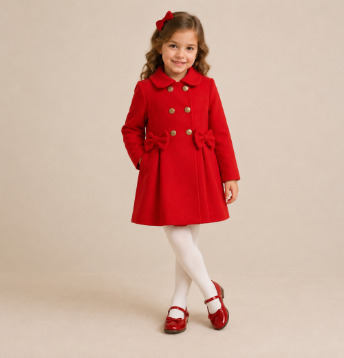 Girls Red Double Bow Coat (2-12y)