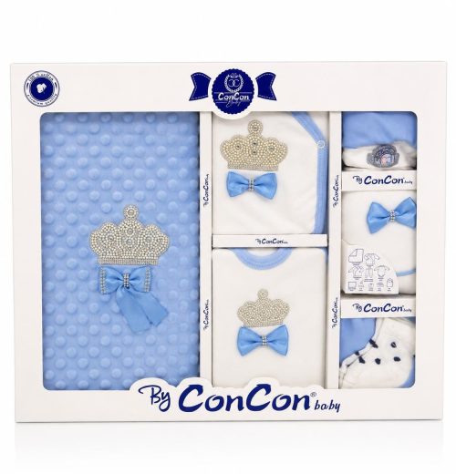 Baby Boys 10pc Crown Gift Set with Hat, Mittens & Blanket (0-3m)