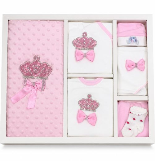 Baby Girls 10pc Crown Gift Set with Hat, Mittens & Blanket (0-3m)