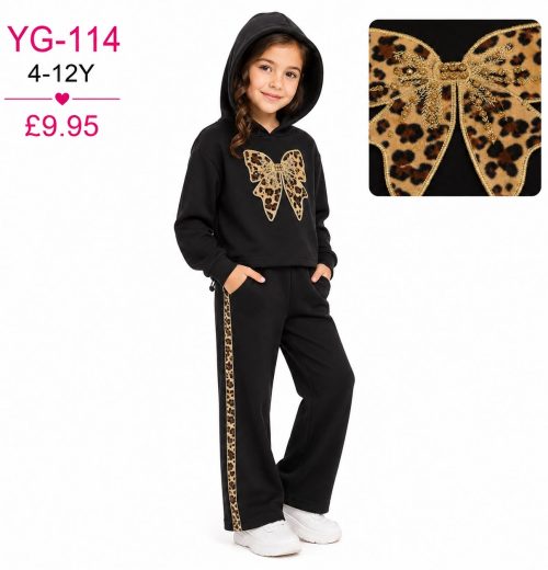 Girls 2pc Butterfly Sequins Hooded Top & Bottoms Set (4-12y)