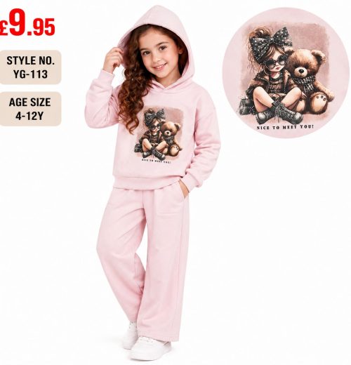 Girls 2pc Teddy Hooded Top & Bottoms Set (4-12y)