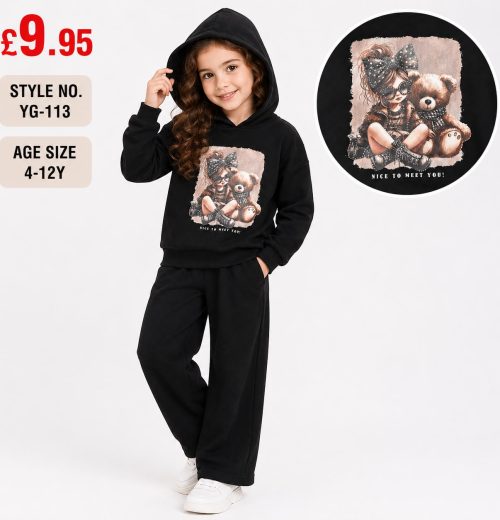 Girls 2pc Teddy Hooded Top & Bottoms Set (4-12y)