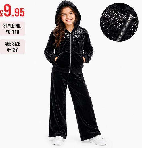 Girls 2pc Velvet Sequins Zip Top & Bottoms Set (4-12y)