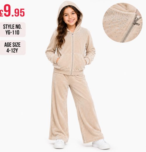 Girls 2pc Velvet Sequins Zip Top & Bottoms Set (4-12y)