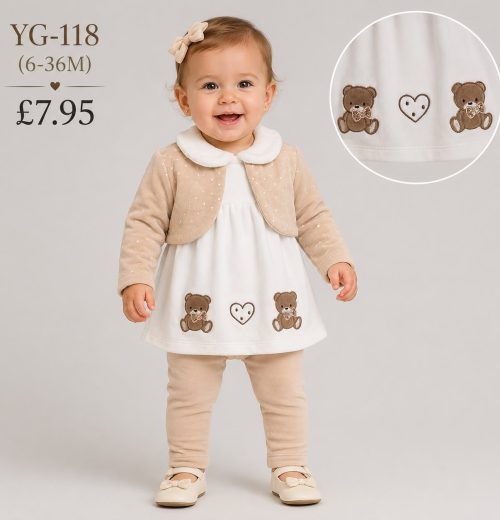 Baby Girls 2pc Glitter Teddy Top & Bottoms Set (6-36m)