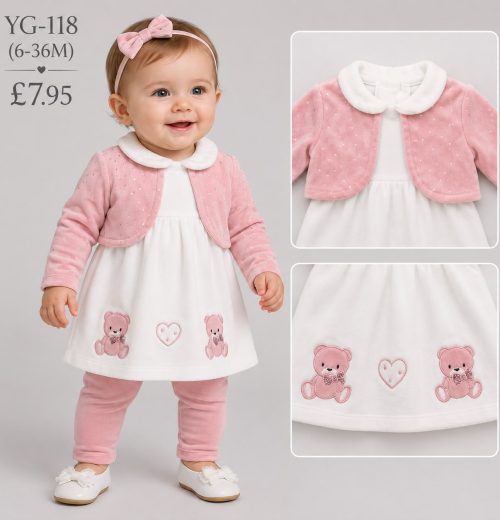 Baby Girls 2pc Glitter Teddy Top & Bottoms Set (6-36m)