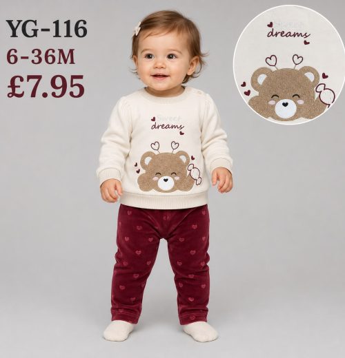 Baby Girls 'Sweet Dreams' Teddy Top & Heart Bottoms Set (6-36m)