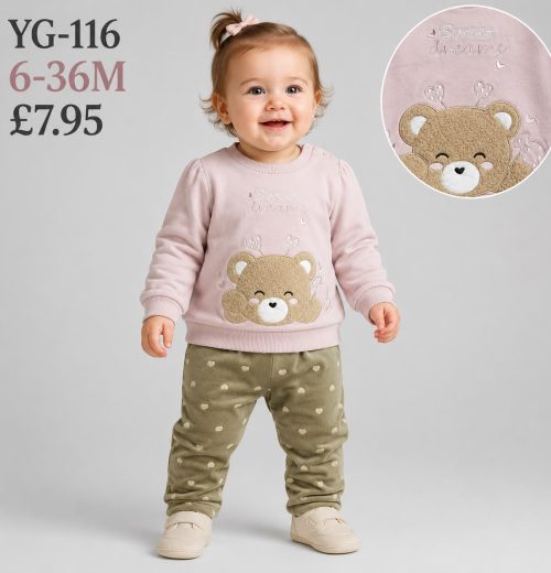 Baby Girls 'Sweet Dreams' Teddy Top & Heart Bottoms Set (6-36m)