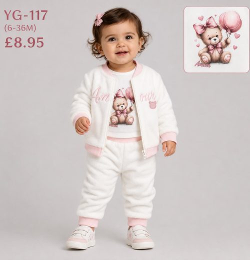 Baby Girls 3pc Teddy Balloon Top & Bottoms Set (6-36m)