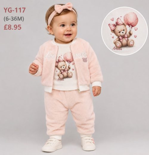 Baby Girls 3pc Teddy Balloon Top & Bottoms Set (6-36m)