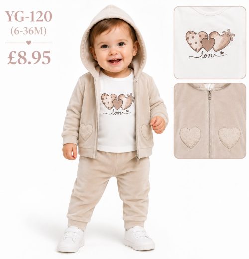Baby Girls 3pc Heart 'Love' Top & Bottoms Set (6-36m)