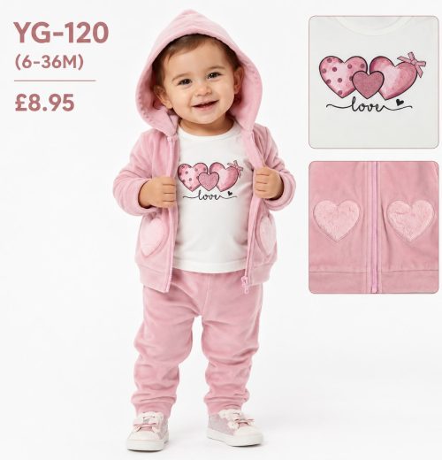 Baby Girls 3pc Heart 'Love' Top & Bottoms Set (6-36m)