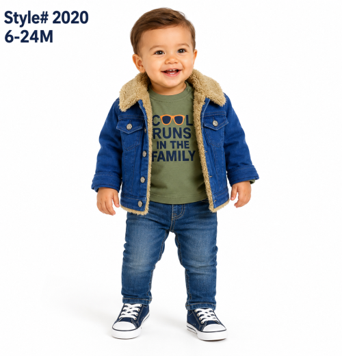 Baby Boys 3pc Denim Lined Jacket, 'Cool' Top & Jeans Set (6-24m)