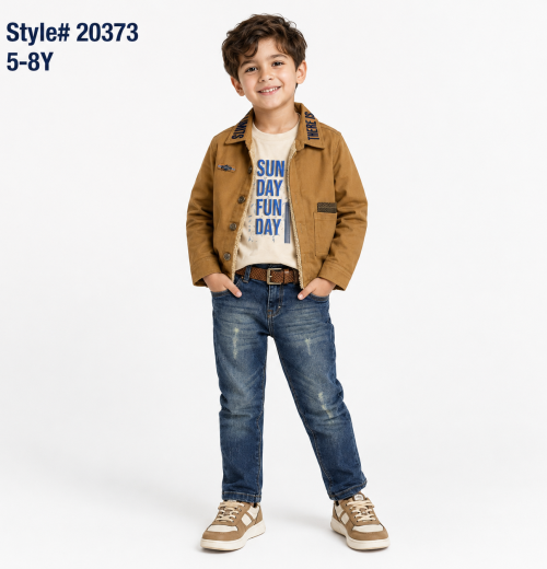 Boys 3pc Fur Lined Shirt, Printed Top & Denim Jeans Set (5-8y)