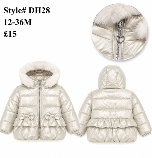 Baby Girls Double Bow Fur Trim Jacket (12-36M)