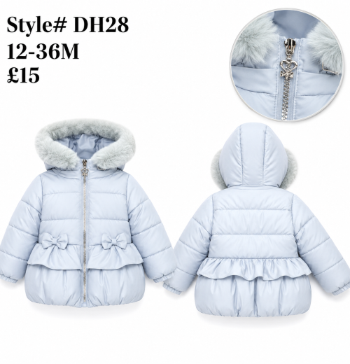 Baby Girls Double Bow Fur Trim Jacket (12-36M)
