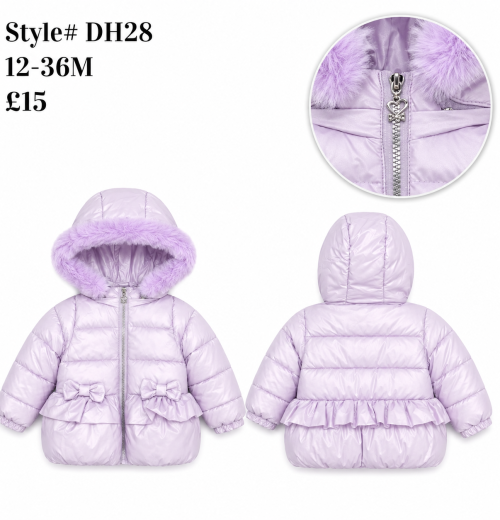 Baby Girls Double Bow Fur Trim Jacket (12-36M)