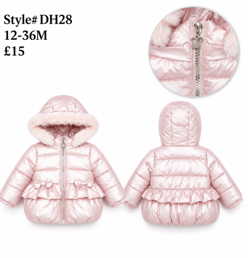 Baby Girls Double Bow Fur Trim Jacket (12-36M)