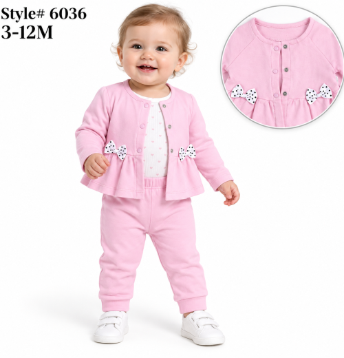 Baby Girls 3pc Polka Dot Bow Top & Bottoms Set (3-12m)